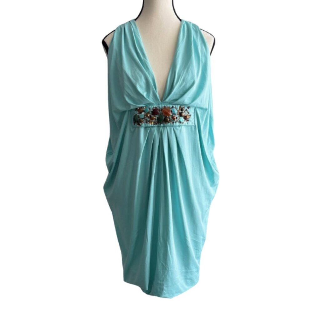 AQUA COLOR BEAUTIFUL BEADED DRESS, SZ.S